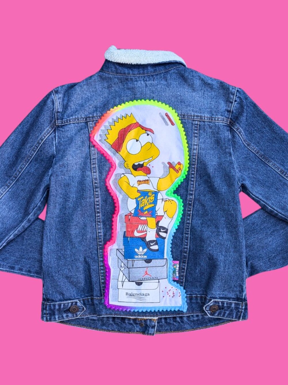 Bart Simpson Upcycled T-Shirt Denim Jacket Size L for Women
